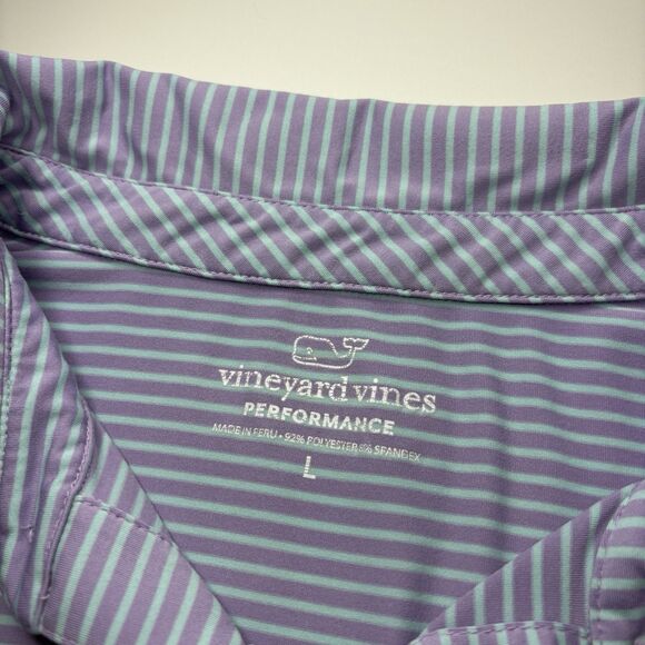 Vineyard Vines Performance Polo Shirt Men's Large Purple Blue Stripe Whale Logo - Picture 8 of 8
